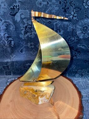 Demott Vintage Mid Century Modern Brass Sailboat 8”